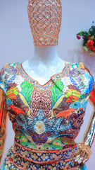 Vibrant Mutli Color Gown with Red Dupatta