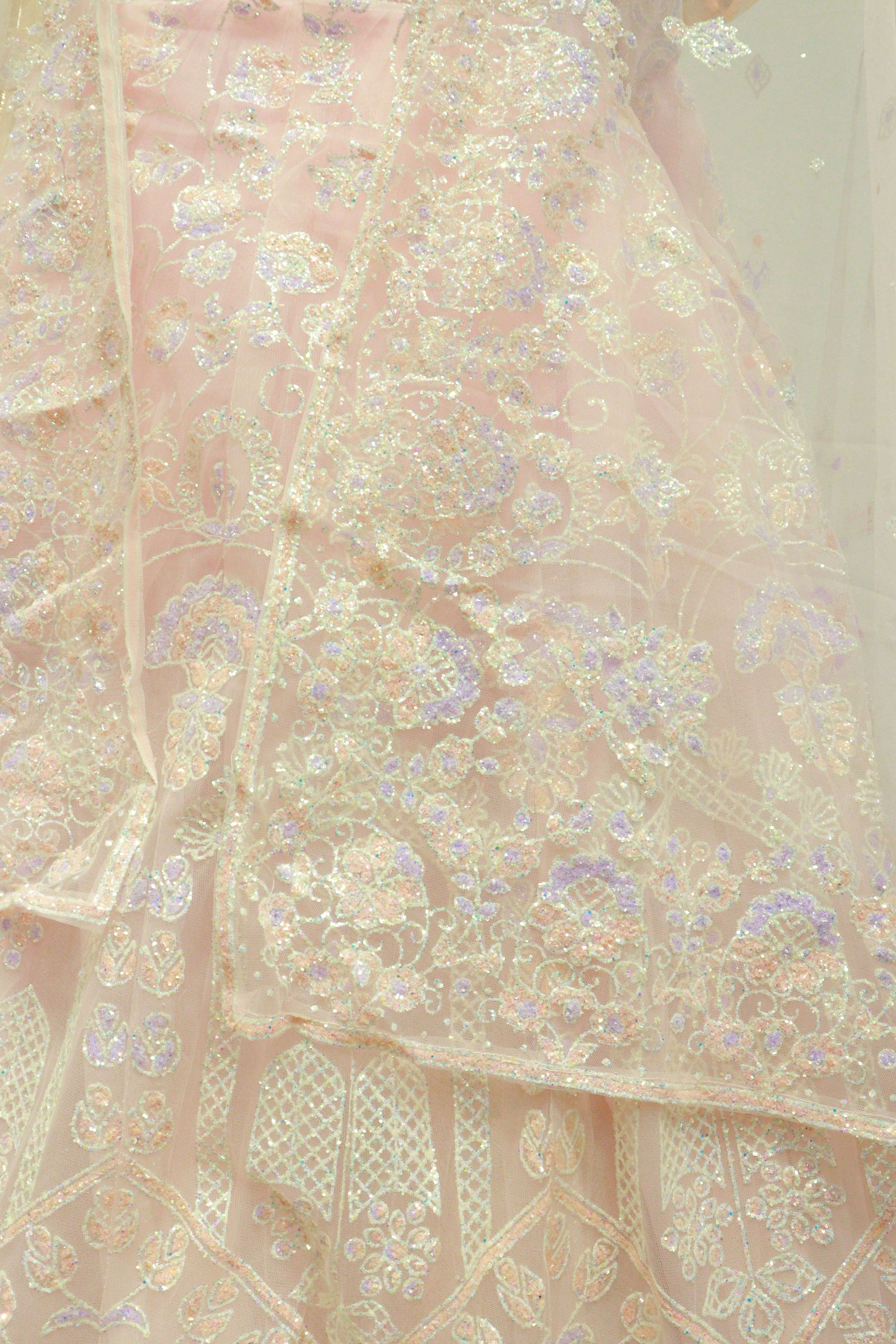 Pink Net Crop-Top With Reti Work