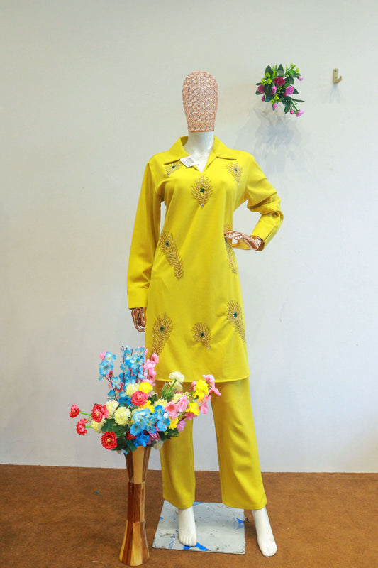 Yellow Important Cord-Set With Hand Work