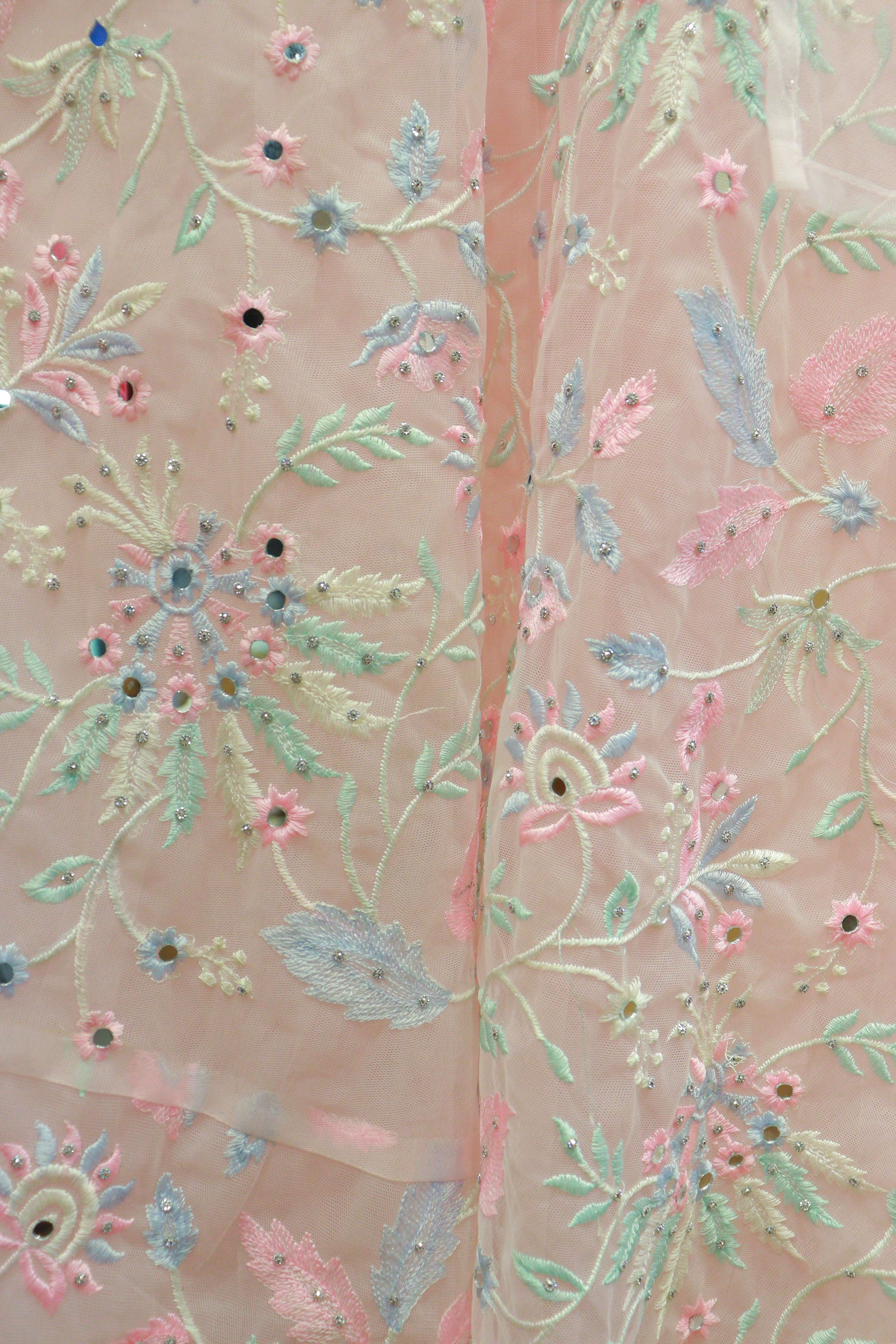 Baby Pink Net Gown With Embroidery Work