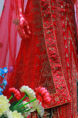 Rani Pink Velvet Bridal Lehenga With Embroidery Work