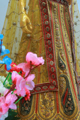 Yellow Velvet Bridal Lehenga With Rajwadi Pattern