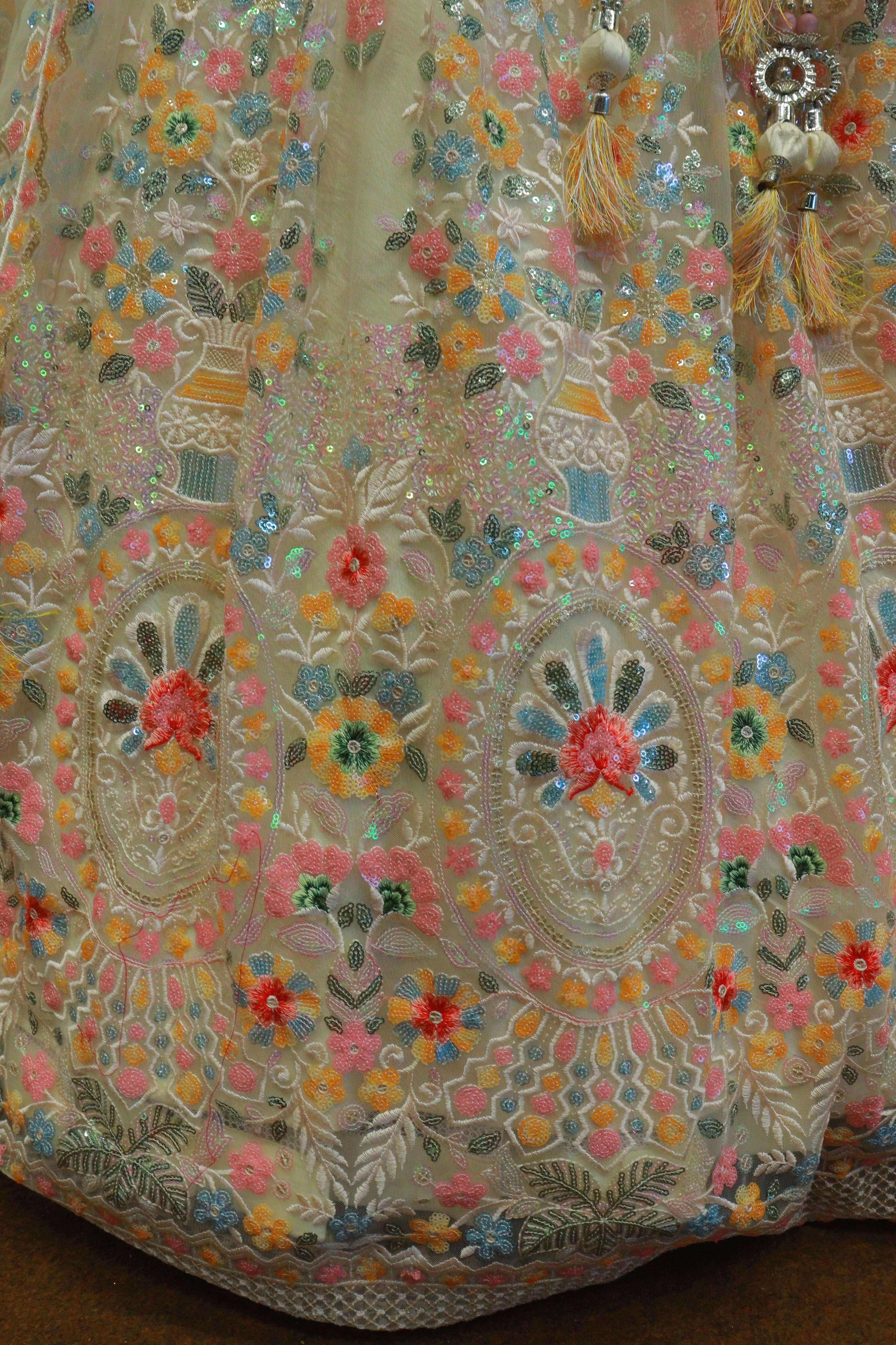 White Net Embroidery Crop-Top With Designer Blouse