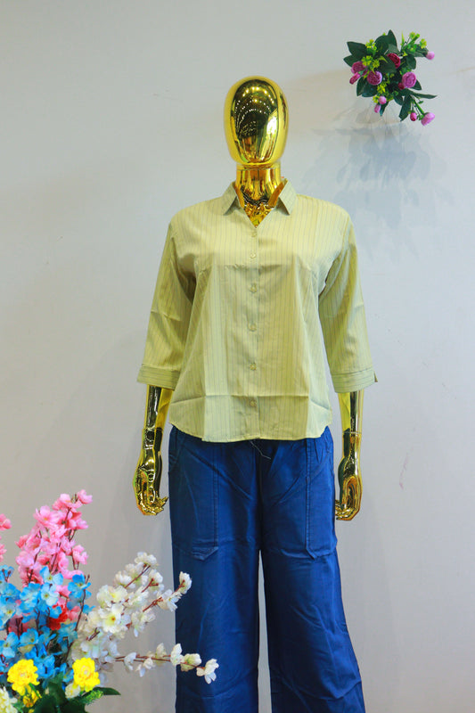 Green Liyon Slub Shirt With Lining Print