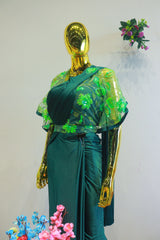 Green Silk Ready To Wear Saree With Net Embroidery Blouse