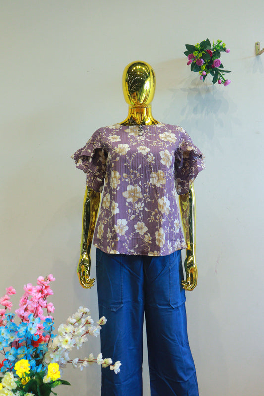 Purple Georgette Top With Digital Print