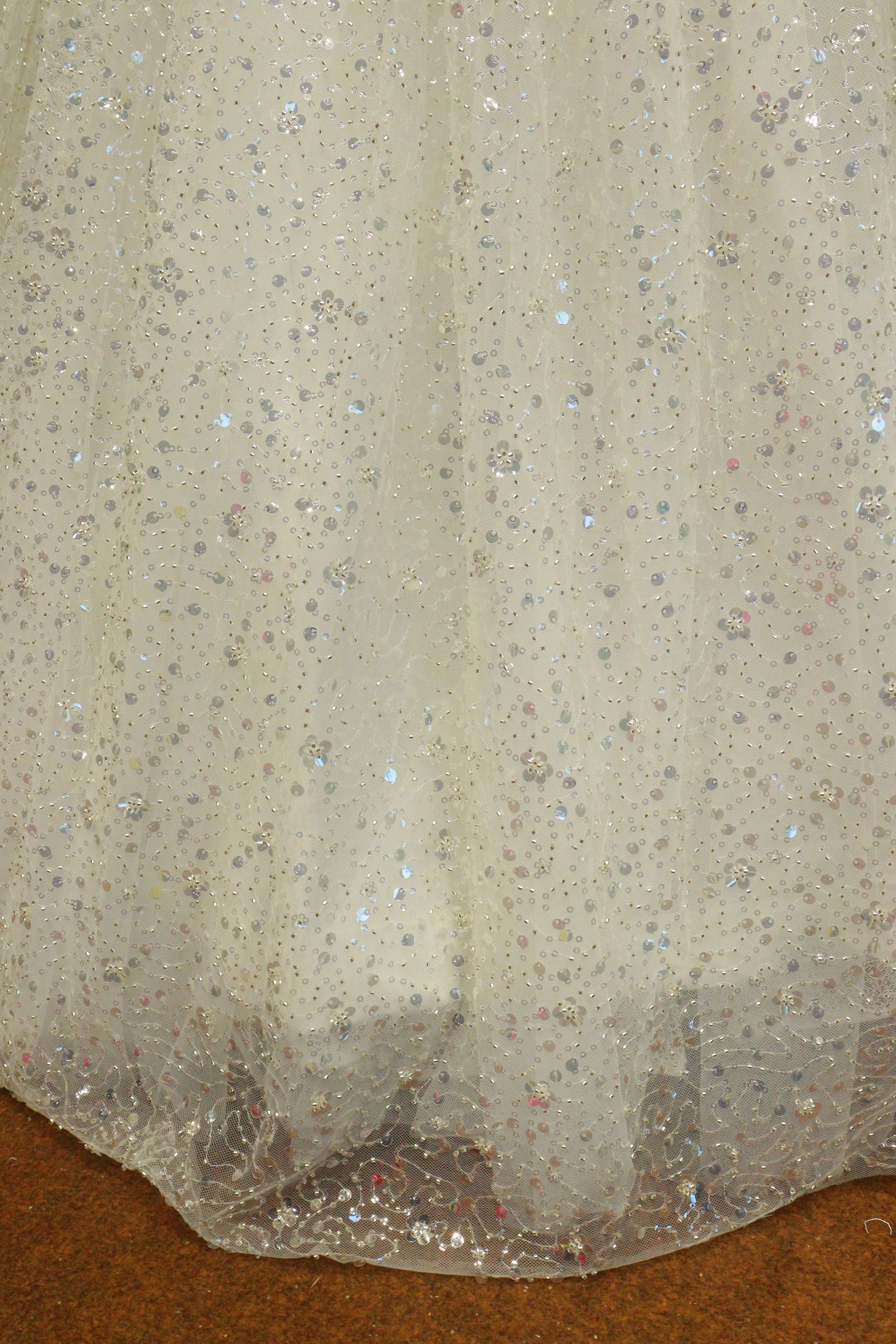 White Net Crop-Top With Moti Hand Work Blouse