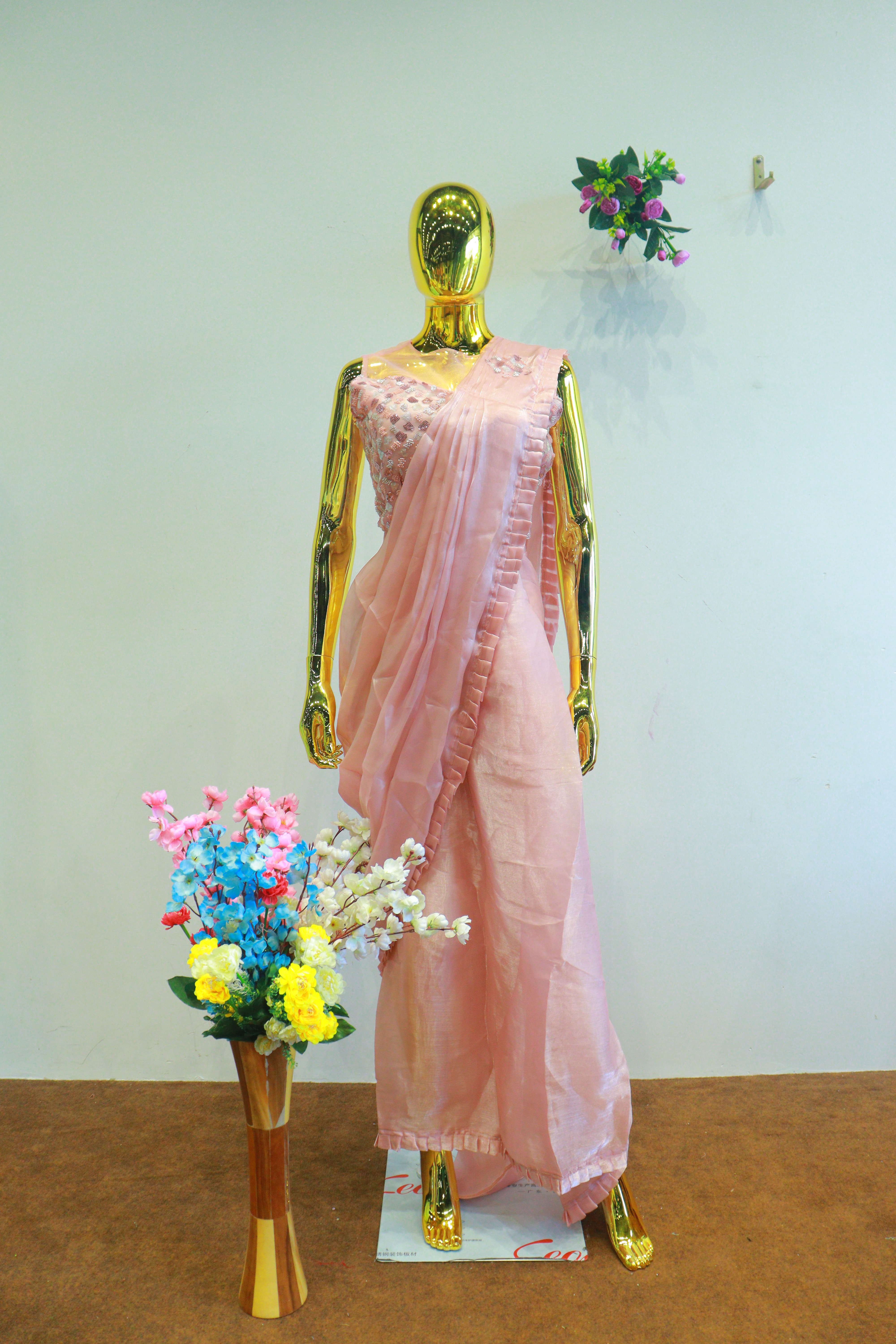 Pink Jimmy Choo Ready To Wear Saree With Sequence Work Blouse