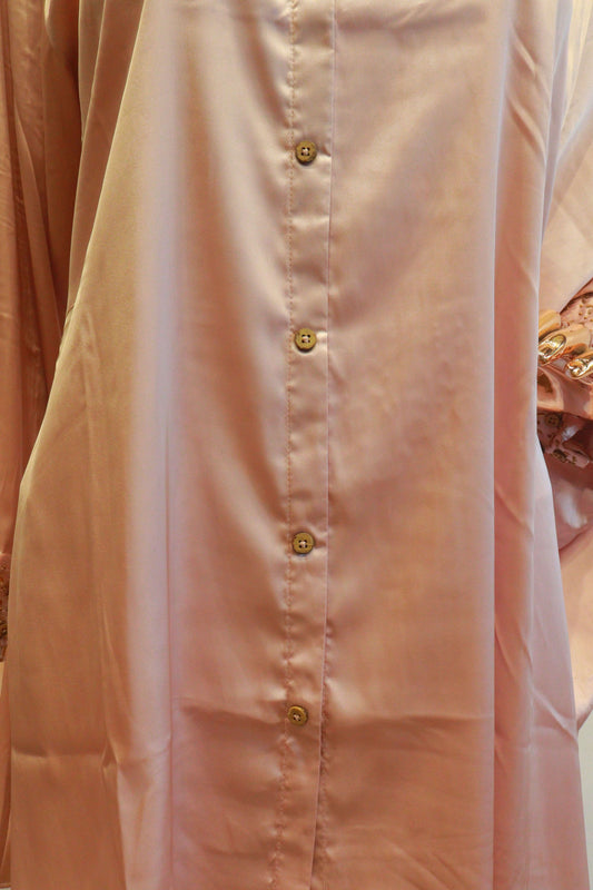 Peach Satin Silk Cord-Set With Diamond Work