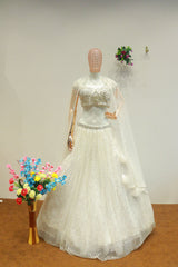 White Net Crop-Top With Moti Hand Work Blouse