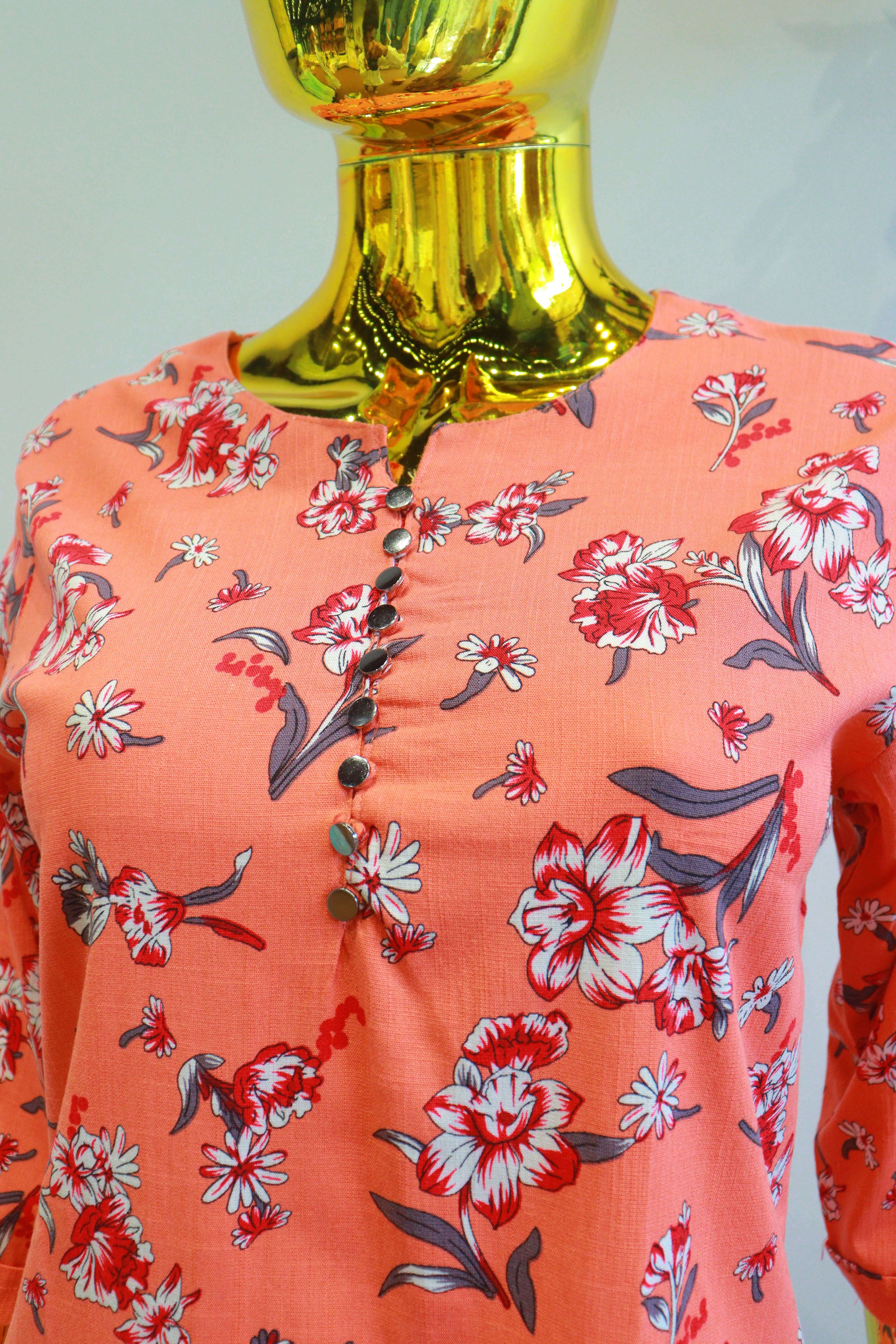 Orange Dival Top With Digital Print