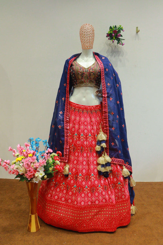 Rani Pink Georgette Crop-Top With hand Work Blouse