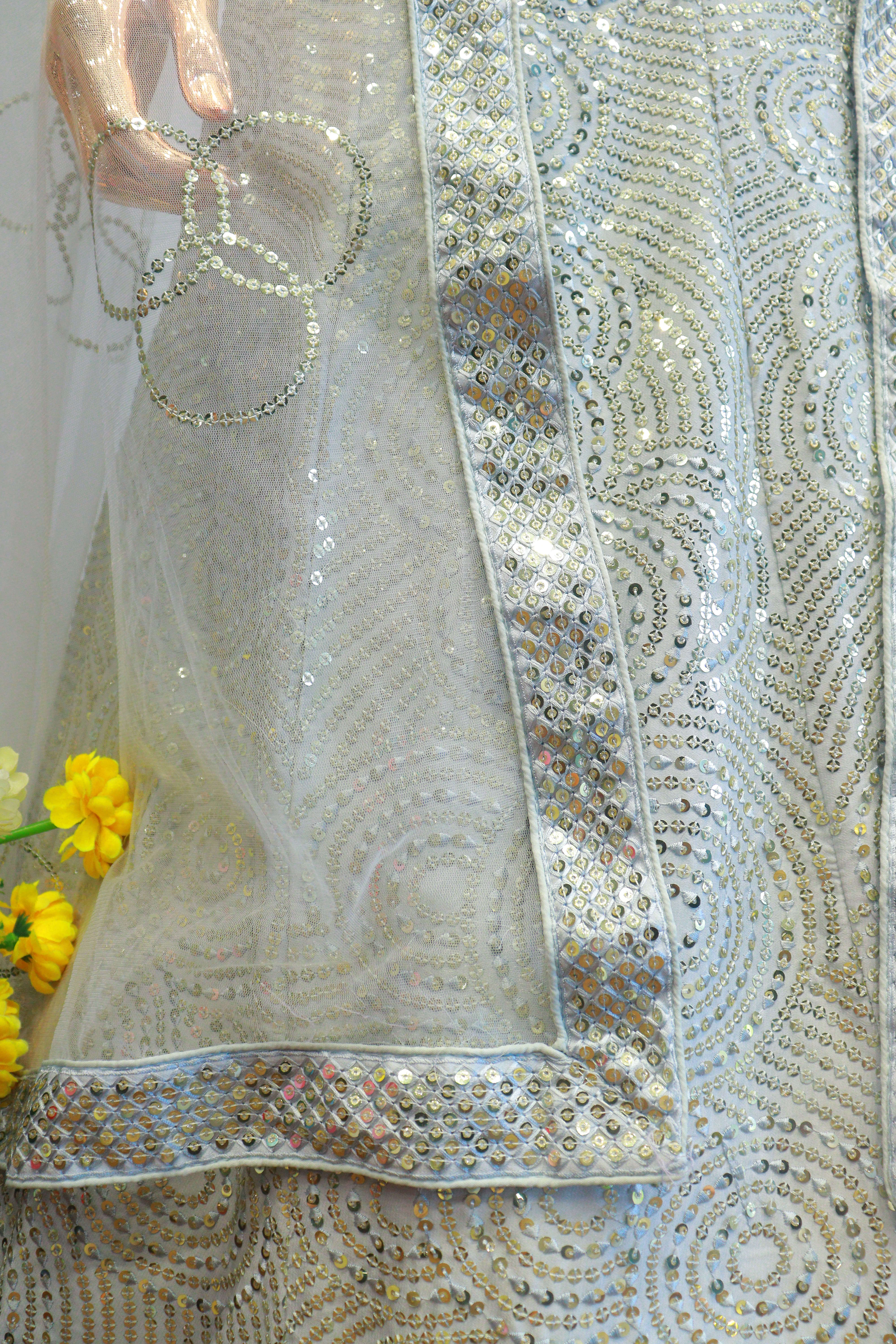 Grey Georgette Lehenga With Sequence Work