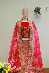 Pink Velvet Bridal Lehenga With Embroidery Work