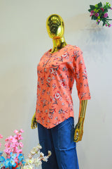 Orange Dival Top With Digital Print