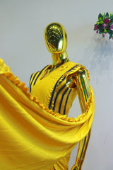 Yellow China Silk Ready To Wear Saree With Hand Work Blouse
