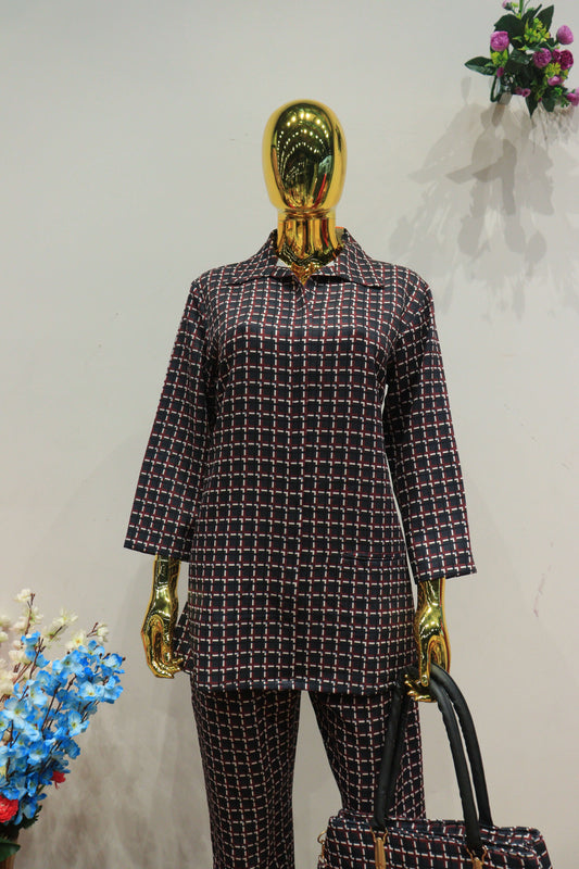 Black Chex Mul Cotton Cord-Set With Exclusive Handbag