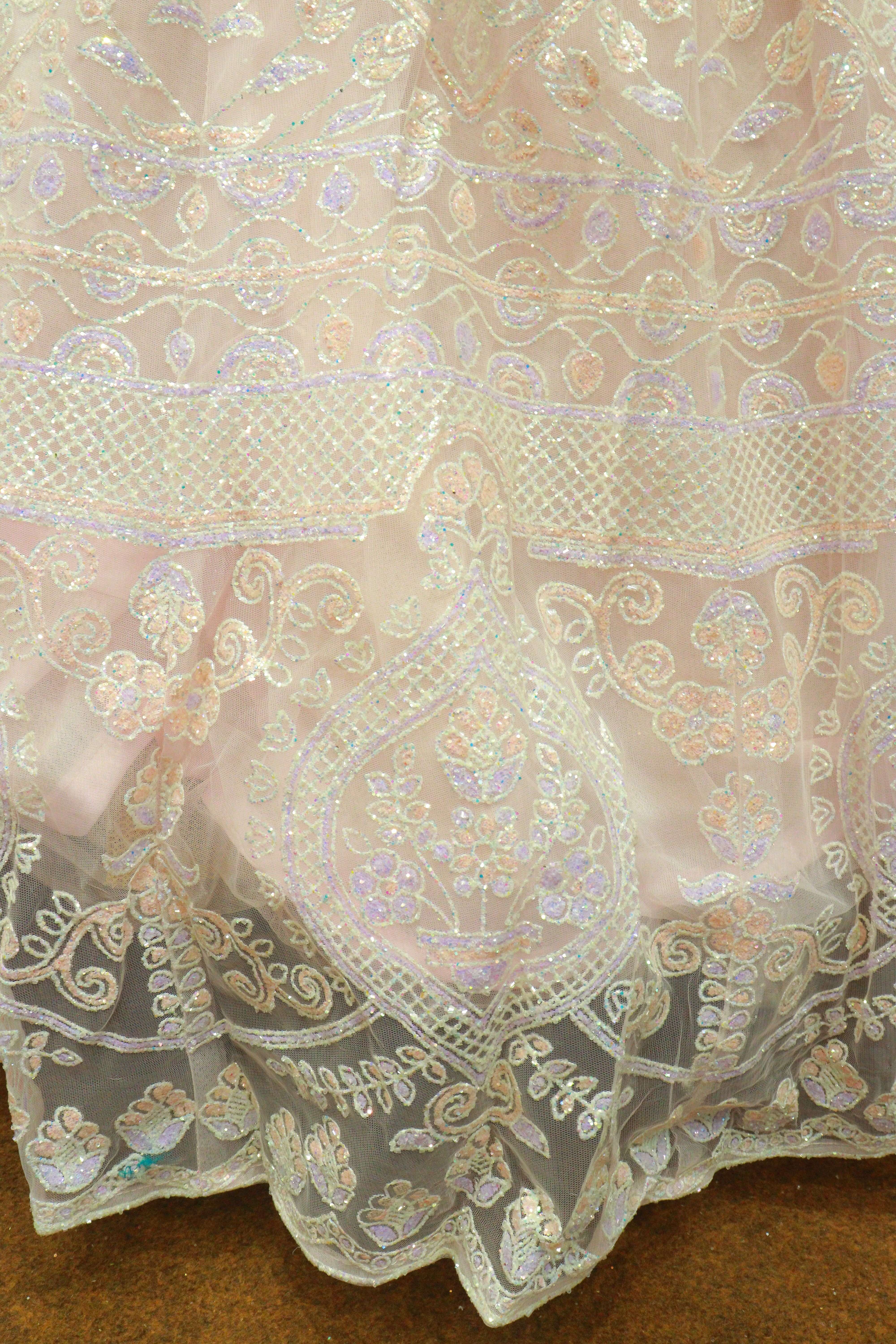 Pink Net Crop-Top With Reti Work