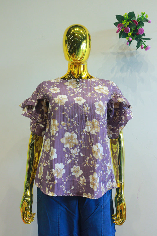 Purple Georgette Top With Digital Print