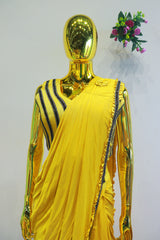 Yellow China Silk Ready To Wear Saree With Hand Work Blouse