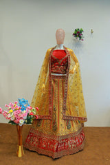 Yellow Velvet Bridal Lehenga With Rajwadi Pattern