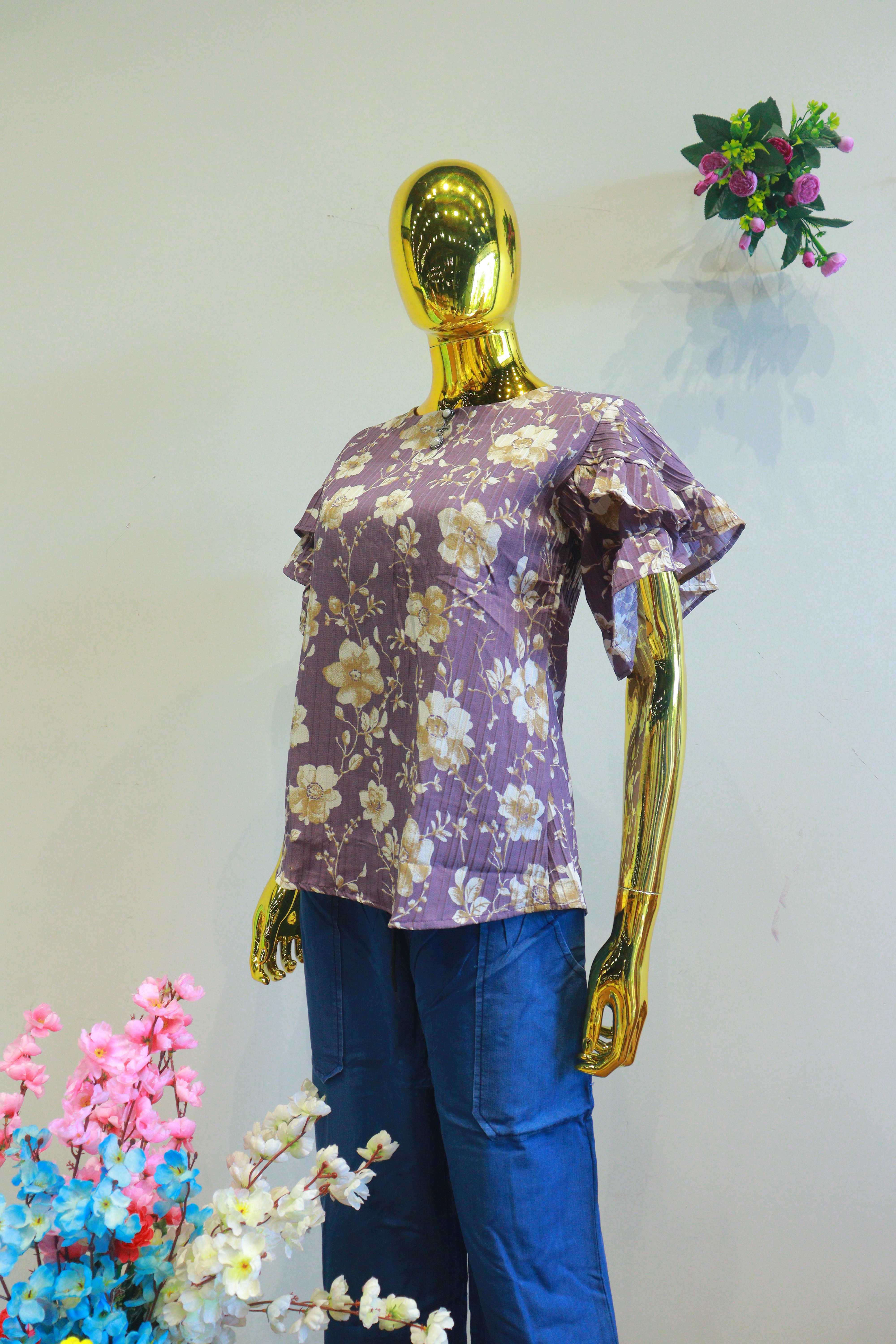 Purple Georgette Top With Digital Print