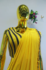 Yellow China Silk Ready To Wear Saree With Hand Work Blouse