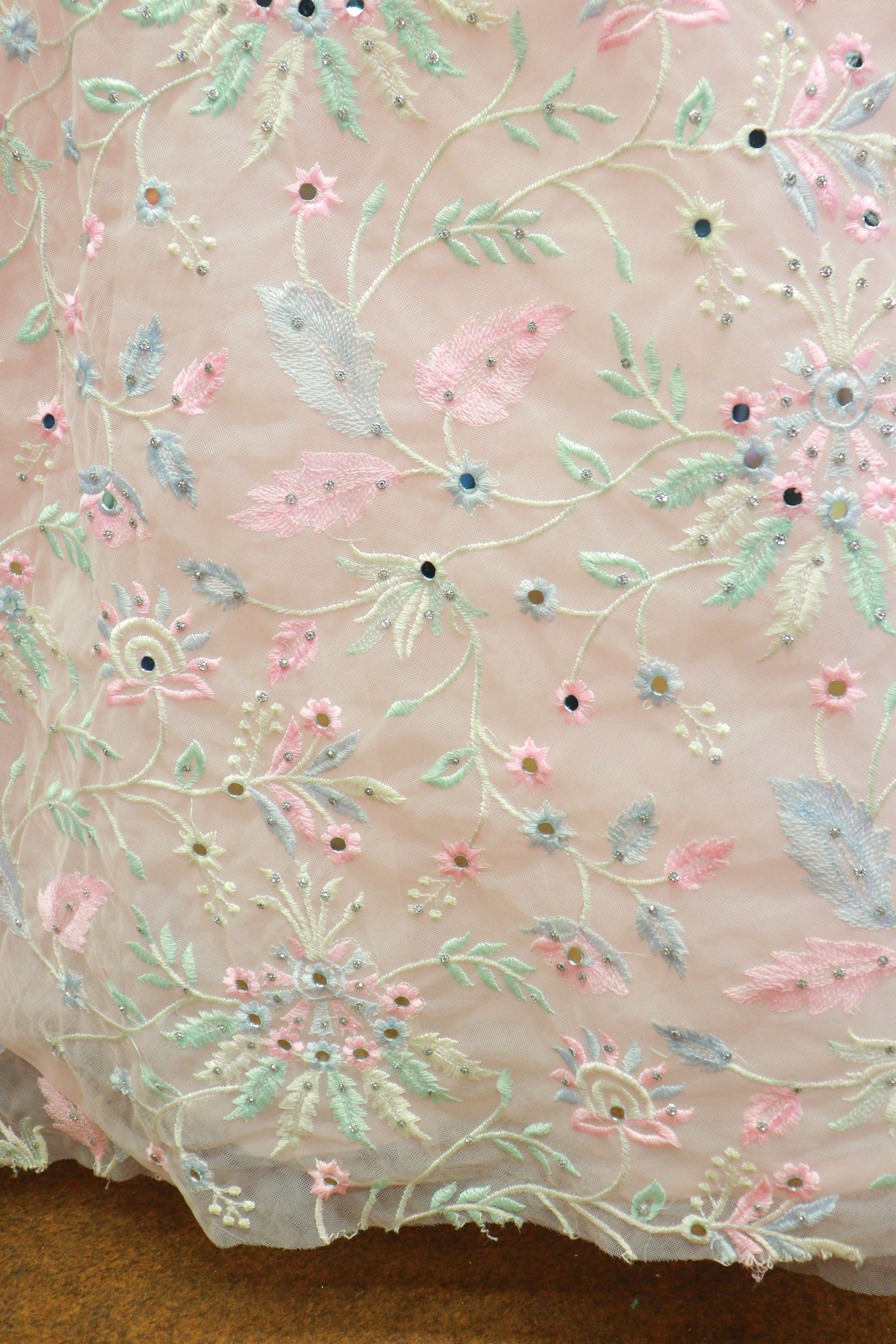 Baby Pink Net Gown With Embroidery Work