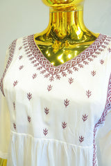 White Lilan Slub Top With Embroidery Work