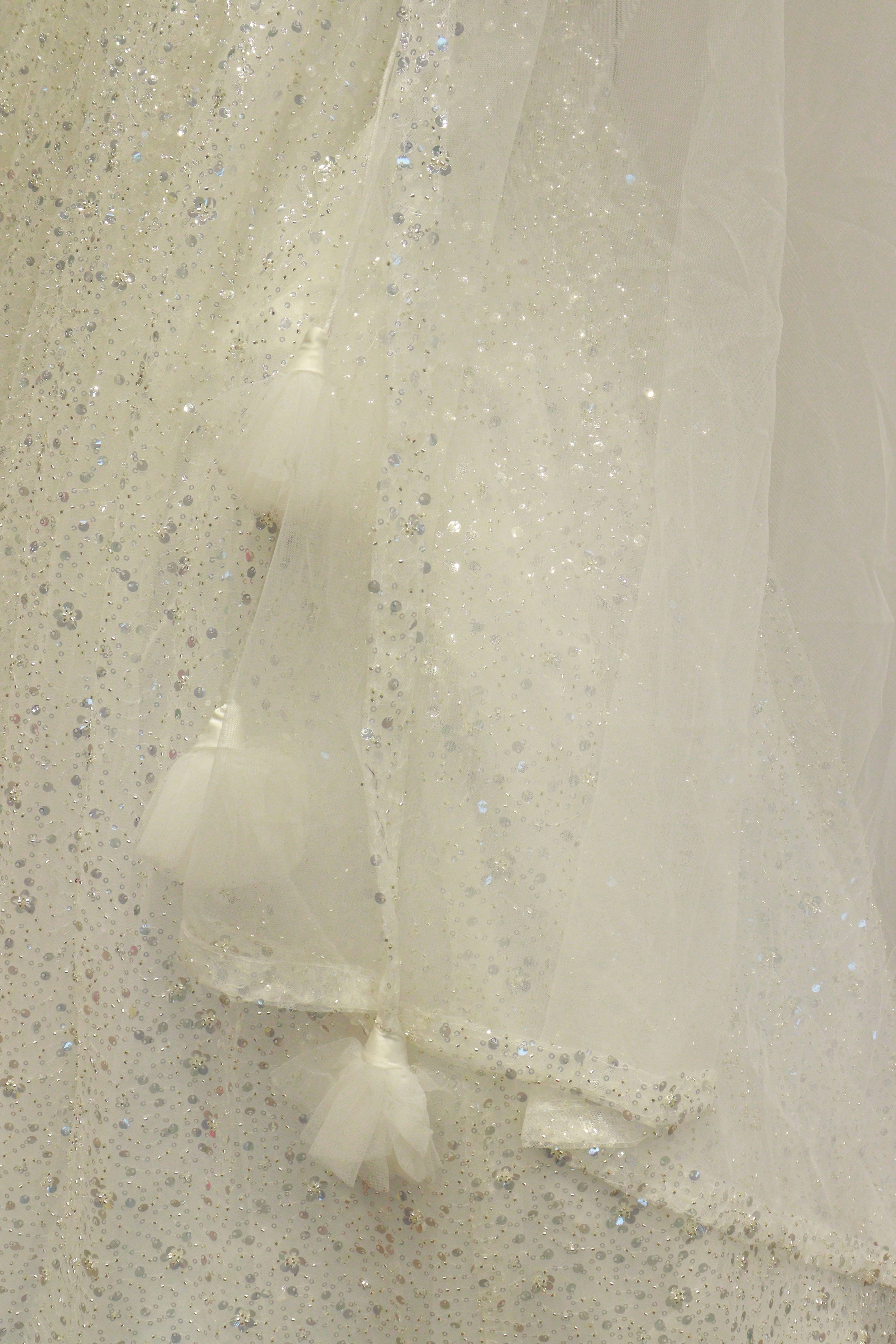 White Net Crop-Top With Moti Hand Work Blouse