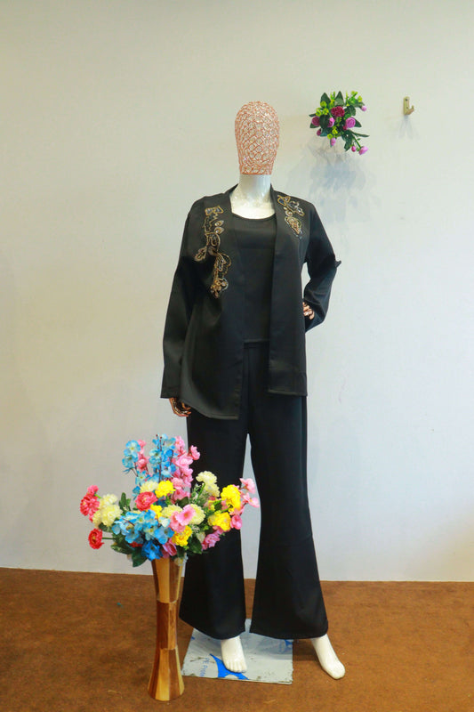 Black Shrug Important Cord-Set With Hand Work