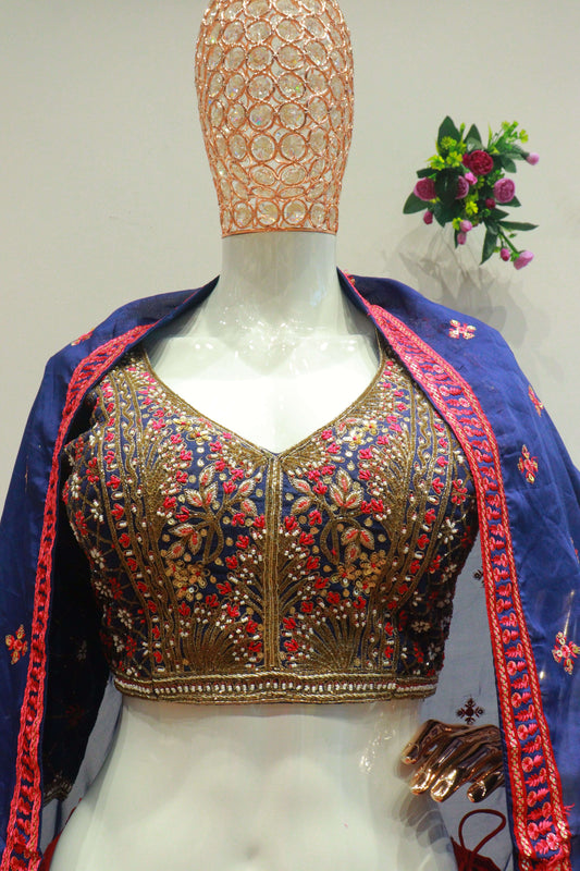 Rani Pink Georgette Crop-Top With hand Work Blouse