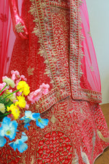 Pink Velvet Bridal Lehenga With Embroidery Work