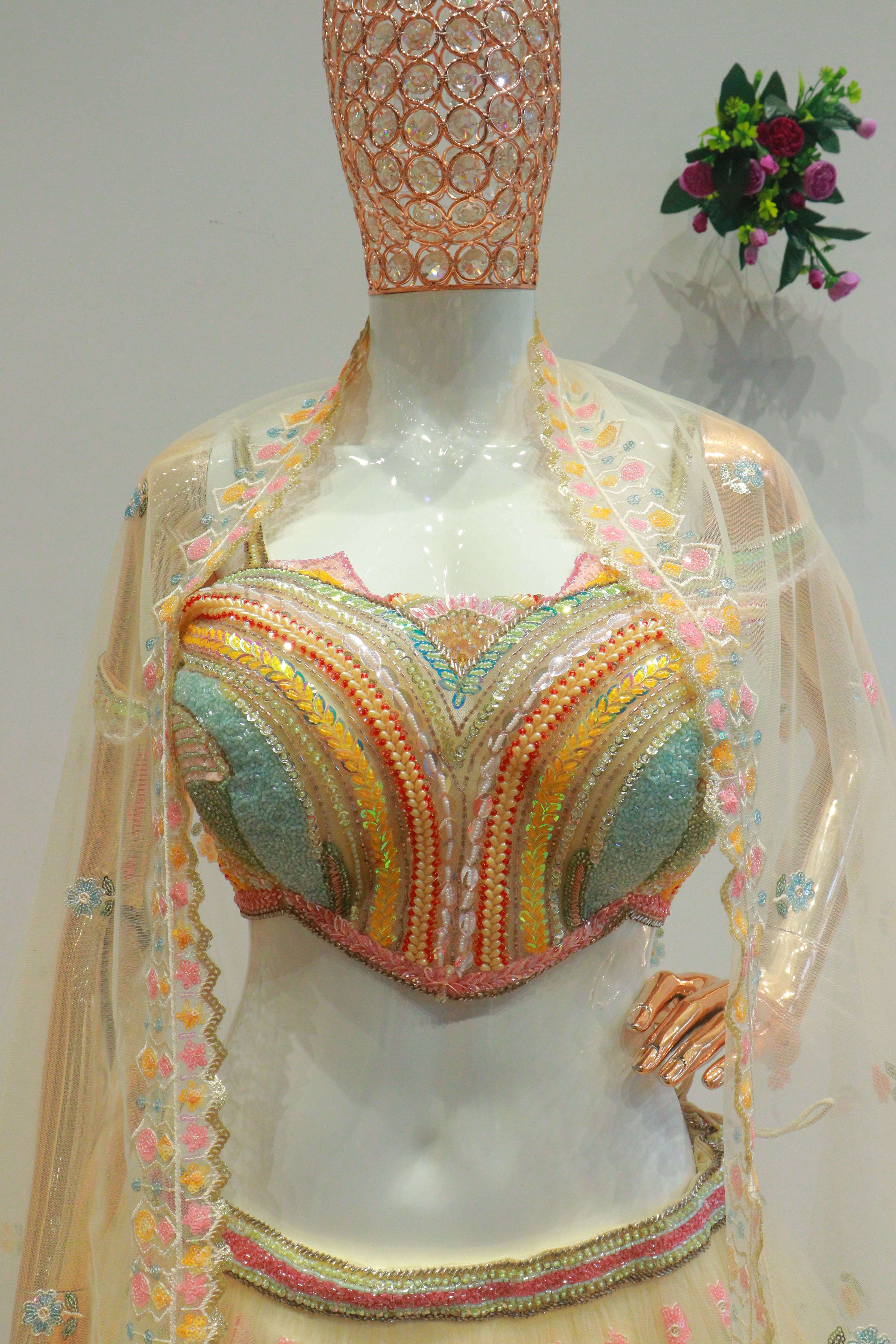 White Net Embroidery Crop-Top With Designer Blouse