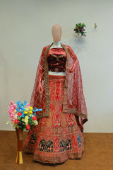 Multi Velvet Bridal Lehenga With Embroidery Work