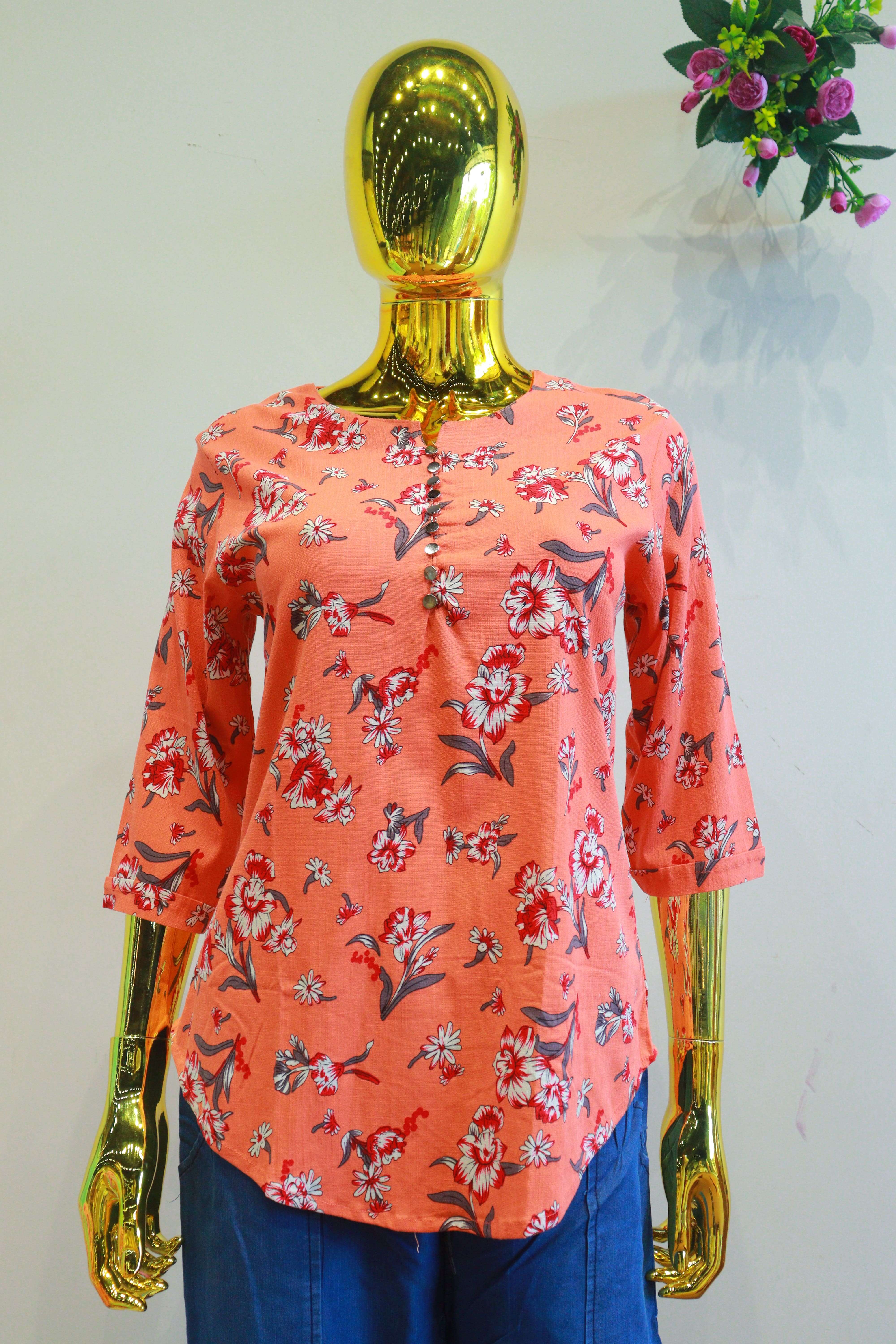 Orange Dival Top With Digital Print