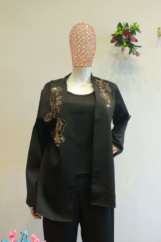 Black Shrug Important Cord-Set With Hand Work