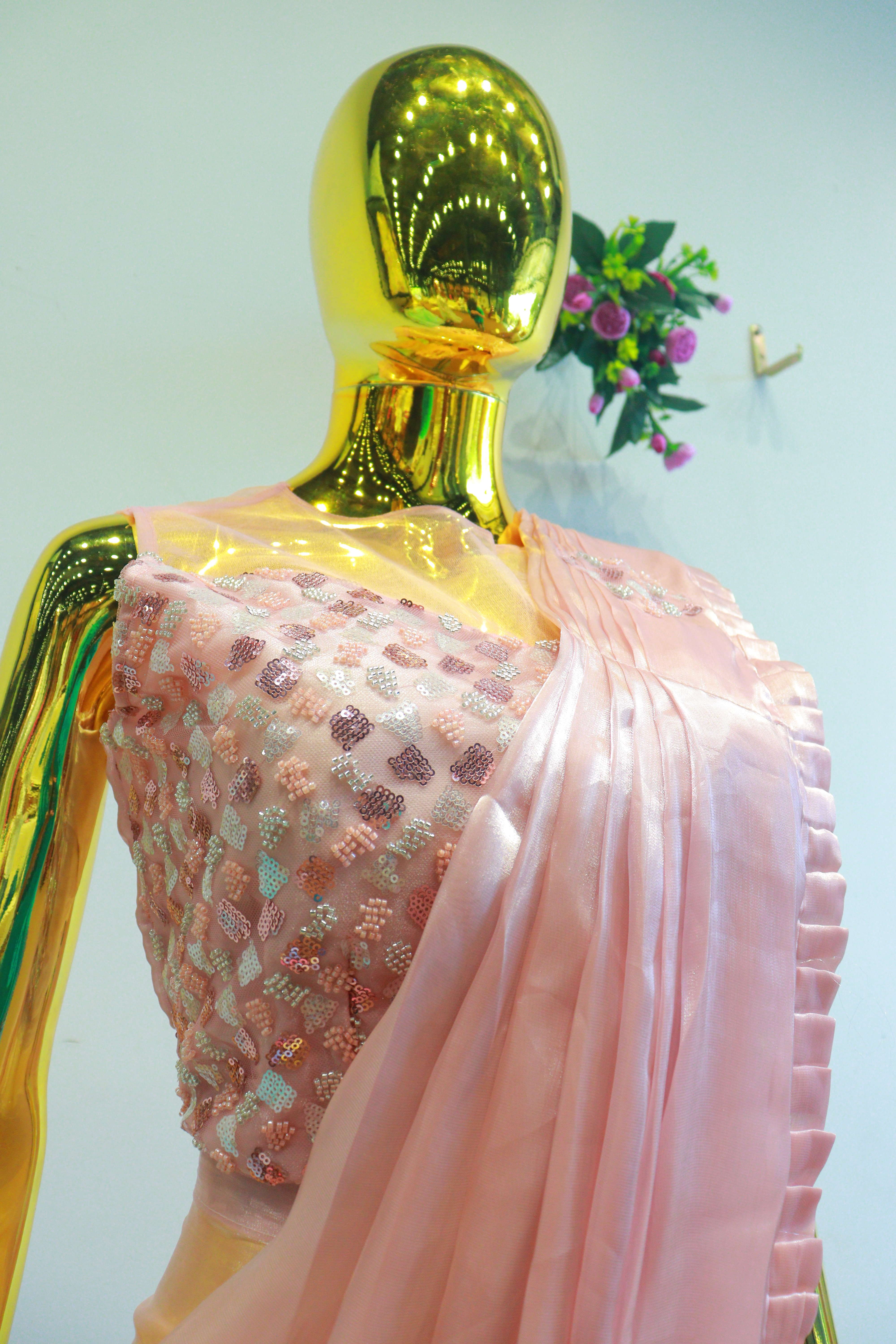 Pink Jimmy Choo Ready To Wear Saree With Sequence Work Blouse