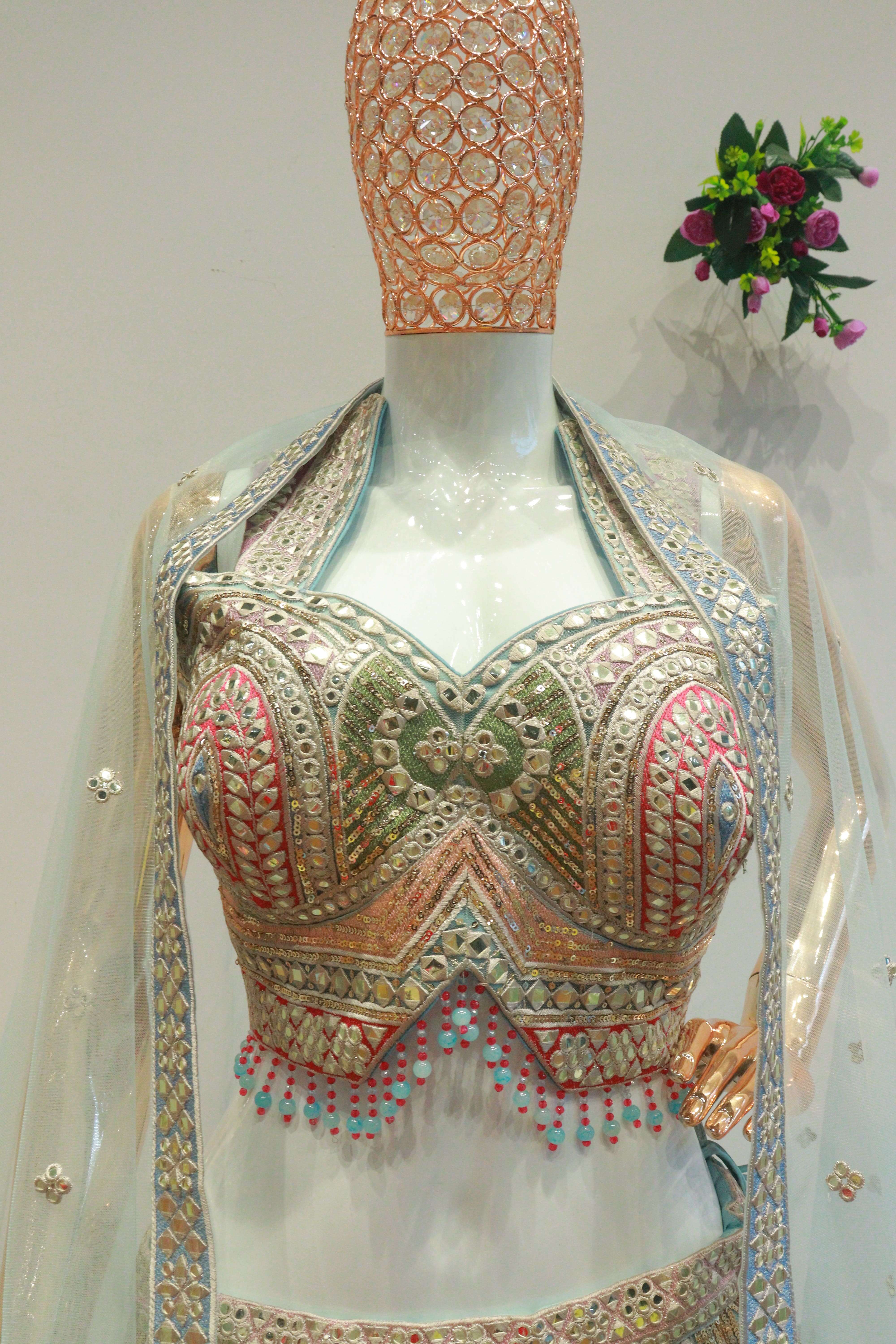 Multi Net Crop-Top With Gota Patti Work