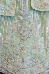 Pista Green Net Lehenga With Flower Work