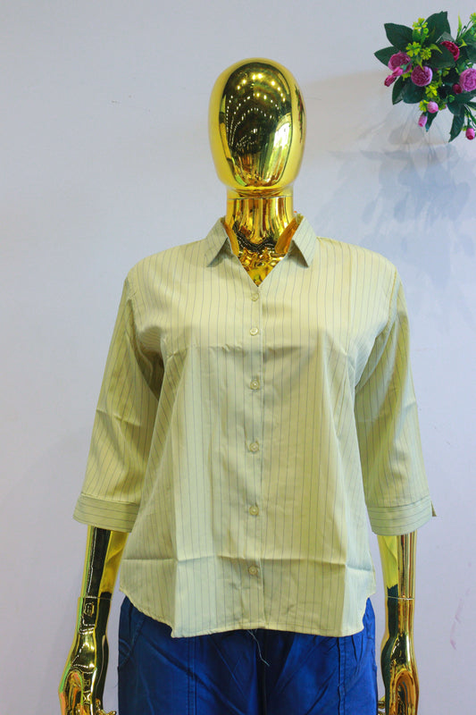 Green Liyon Slub Shirt With Lining Print