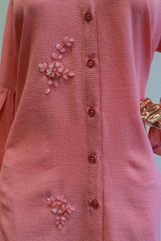 Pink Important Cord-Set With Hand Work