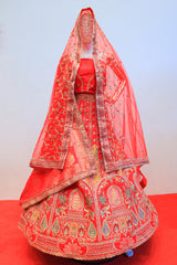 Red Bridal Lehenga with Embroidered Design and Sequin Detailing