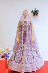 Purple Silk Lehenga with Embroidery and Moti Detailing