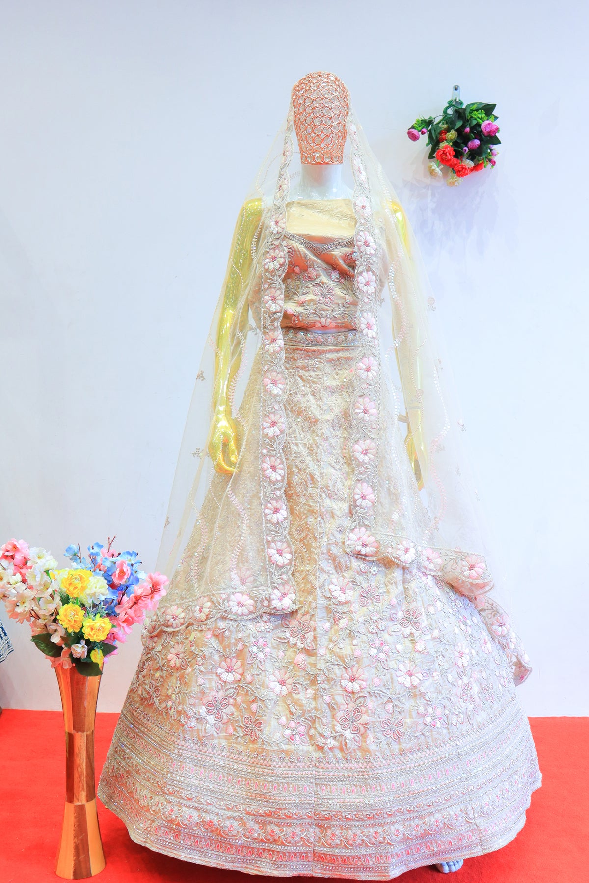 Baby Pink Silk Lehenga with Floral Embroidery