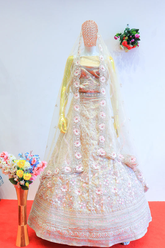 Baby Pink Silk Lehenga with Floral Embroidery