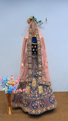 Royal Blue Velvet Lehenga With Embroidery Work