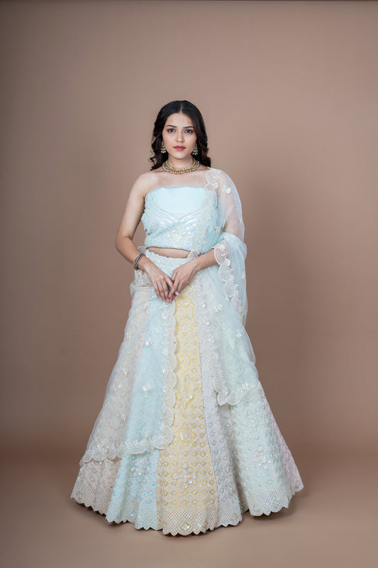 Multi Colour Georgette Embroidery Work Lehenga With Duppata