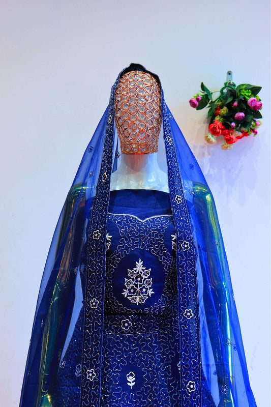 Dark Blue Silk Lehenga with Hand Work