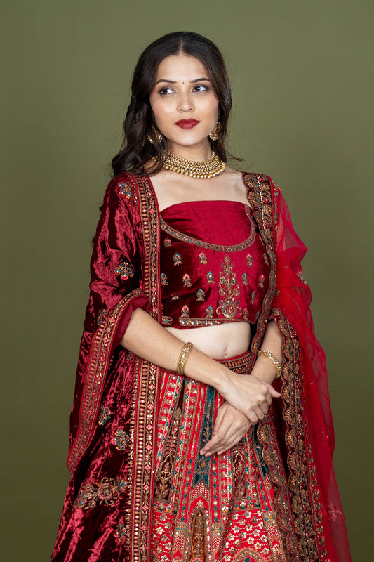 Multi Silk Bridal Lehenga With Embroidery